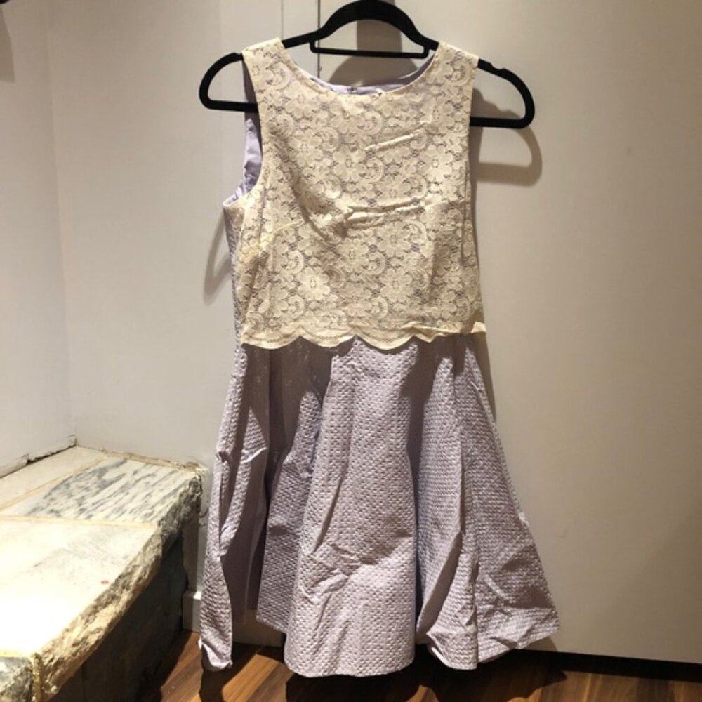River Island Mini Dress Purple White Lace A Line Sleeveless Side Zip Size 6 Twee